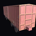 Rusty Red Freight Train Car With Metal Structure Wheels And Side Grilles 3d model