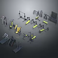 Variety Of Gym Fitness Equipment Including Treadmills Dumbbells Workout Benches And Machines