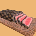 Juicy Grilled Steak Sliced on Wooden Cutting Board with Pink Interior