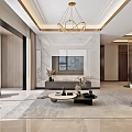Elegant Modern Living Room Interior With Marble Accent Wall Chandelier And Coffee Table