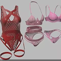 Fashionable Red and Pink Women's Lingerie Sets with Bodysuit Bras Panties and Lace Mesh Design