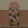 Vibrant Arched Stained Glass Panel With Pink Tulips And Green Leaves In Interior Decor