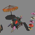 Practical Daily Life Supplies Including Colorful Umbrellas Table Chairs And Fans
