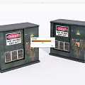 Industrial Electrical Control Panels With Green Metal Enclosures Danger Signs And Ventilation Grilles