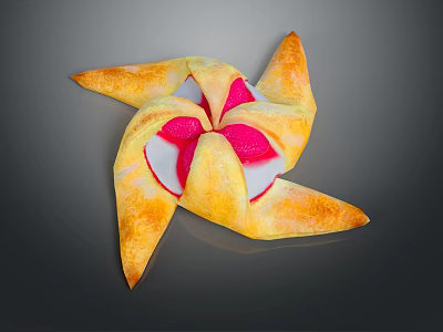 Golden Windmill Shaped Pastry With Crispy Crust And Pink White Filling 3d model