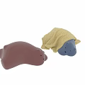 Cute Animal Shaped Ottomans Brown And Blue With Yellow Braided Blanket Cover