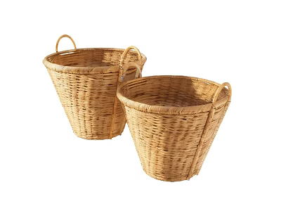Two Handwoven Wicker Agricultural Equipment Baskets With Sturdy Handles For Farm Harvest 3d model