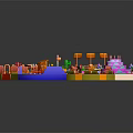 Cartoon Style Amusement Playground Scene With Colorful Rides Paths And Decorations