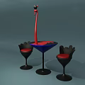 Unique Flamingo Design Table And Chair Set Featuring Blue Top Red Accents Black Seats