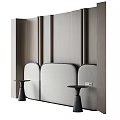 Elegant Modern Wall Decor With Curved Fabric Panels And Black Accent Tables