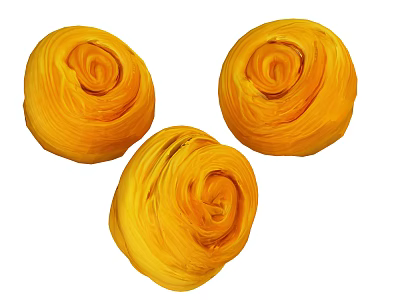 Three Yellow Spiral Flaky Pastry Rolls With Golden Crust And Delicious Flavor 3d model