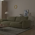 Green Two-Seater Sofa in Cozy Modern Living Room with Sunlight Wooden Floor and Floor Lamp