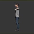 Man in Gray T Shirt and Blue Jeans With Arms Outstretched Against Dark Gray Background 3d model