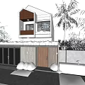 Detached Villa Exterior With White And Brown Wooden Accents Glass Windows Balcony And Palm Trees