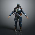 Detailed Game and Movie Character In Helmet Mask Armor With Weapon