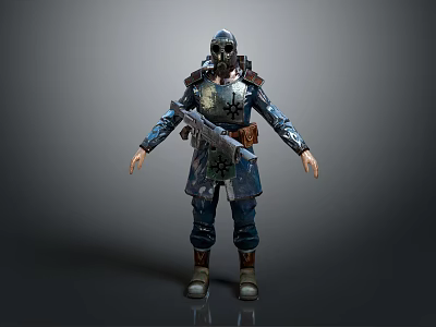 Detailed Game and Movie Character In Helmet Mask Armor With Weapon 3d model