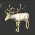 3D Model of Deer With Large Antlers and Light Colored Body Standing on Dark Background