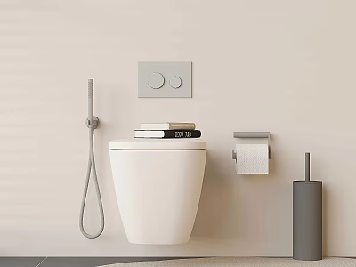 Modern Wall Mounted White Toilet With Control Panel Handheld Bidet Spray And Toilet Paper Holder 3d model
