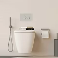 Modern Wall Mounted White Toilet With Control Panel Handheld Bidet Spray And Toilet Paper Holder