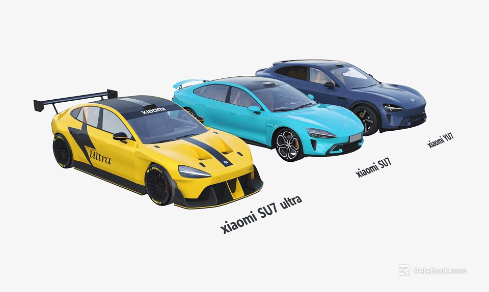 Xiaomi SU7 Ultra And SU7 Different Car Models With Yellow Blue Colors And Sporty Design 3d model 