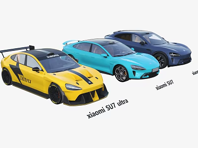 Xiaomi SU7 Ultra And SU7 Different Car Models With Yellow Blue Colors And Sporty Design 3d model