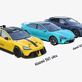 Xiaomi SU7 Ultra And SU7 Different Car Models With Yellow Blue Colors And Sporty Design