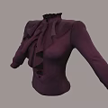 Deep Purple Ladies Blouse with Ruffled Collar Ruffle Details Fitted Waist and Long Sleeves