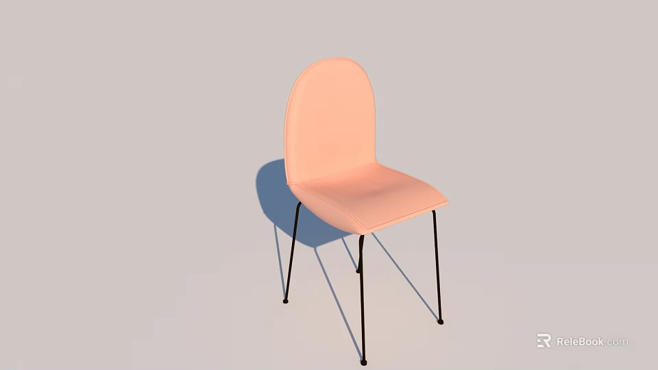 Pink Single Chair With Curved Backrest And Thin Black Legs Modern Design 3d model 