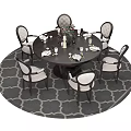 Round Dining Table Set With Upholstered Chairs Centerpiece And Circular Rug 3d model