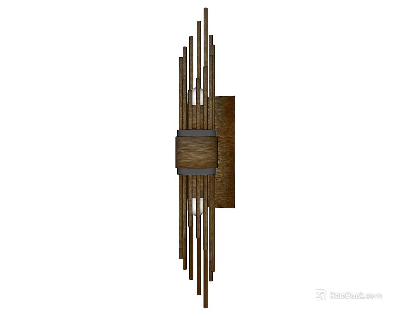 Modern Stylish Wooden Wall Lamp With Vertical Metal Sticks For Home Interior Decor 3d model 