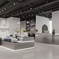 Modern Clothing Store Interior With Display Tables Stacked Apparel Checkout Counter And Plant Decor
