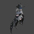 Game Movie Character With Grey Long Hair Blue Bow Grey Top And Black Winged Cape