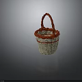 Light Woven Basket With Red Braided Handle And Red Rim On Dark Background