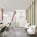 Elegant Modern Beauty Hair Salon Exterior With Glass Door Pink Chairs And Green Plants