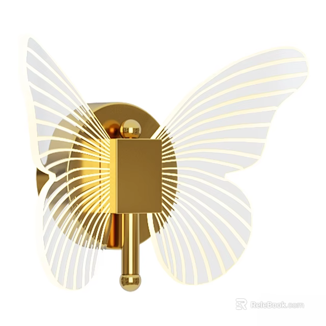 Elegant Butterfly Shaped Wall Lamp With White Wings And Gold Base Design Lighting 3d model 
