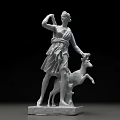 White Ceramic Statue Depicting Elegant Female Figure And Standing Deer