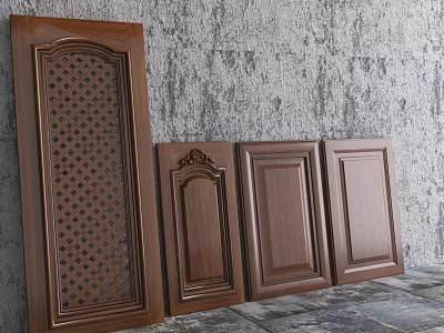 Different Styles of Brown Wooden Wainscoting Panels with Carved Details and Lattice Design 3d model