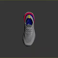 White Mesh Running Sneakers With Blue Pink Accents Yellow Detail And Cushioned Sole