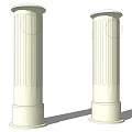 White Architectural Columns Against Blue Sky With White Clouds And Gray Ground