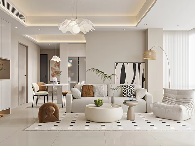 Modern Living Dining Room Interior Design With Sofa Coffee Table Rug And Pendant Lights 3d model