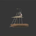 Beach Scene Featuring Wooden Boat Lifeguard Tower Umbrella And Striped Deck Chair