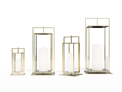 Modern Minimalist Metal Frame Candle Holders with Four Different Sizes and White Candles 3d model