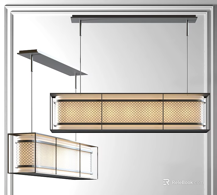 Modern Rectangular Pendant Lights With Sleek Metal Frame And Textured Shade 3d model