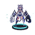 White Tiger Game Character With Blue And White Outfit Animal Ears And Glowing Base