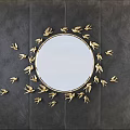 Elegant Wall Decor Featuring Circular Mirror With Golden Swallows On Gray Wall 3d model