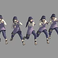 Game And Movie Character In Purple Outfit Long Black Hair Forehead Protector Multiple Poses