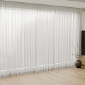 White Sheer Curtains With Elegant Pleats In Modern Living Room Wooden Floor Decorative Vase