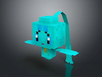 Light Blue 3D Cartoon Creature Character With Square Body And Long Arms 3d model