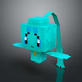 Light Blue 3D Cartoon Creature Character With Square Body And Long Arms