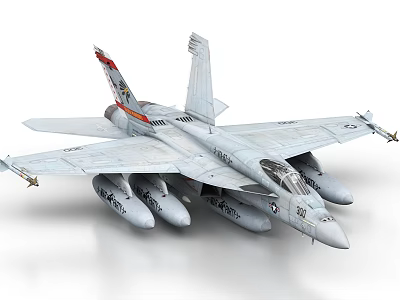 Military Gray Painted Fighter Jet With Missiles Under Wings And Emblem On Tail Fin 3d model